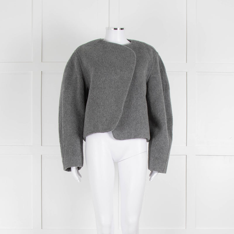 Raey Grey Wrap Oversized Wool Short Jacket