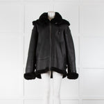 Pa:ge Hooded Aviator Jacket in Black Snoopy Fur