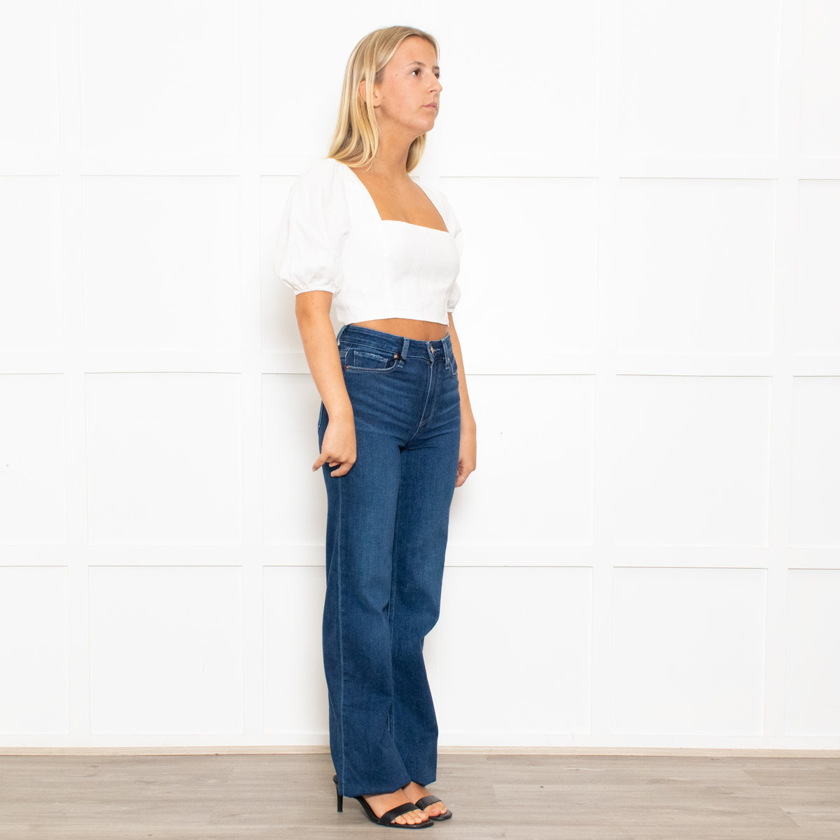 Reformation White Linen Stretch Back Crop Blouse