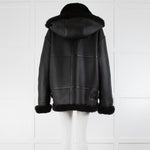 Pa:ge Hooded Aviator Jacket in Black Snoopy Fur