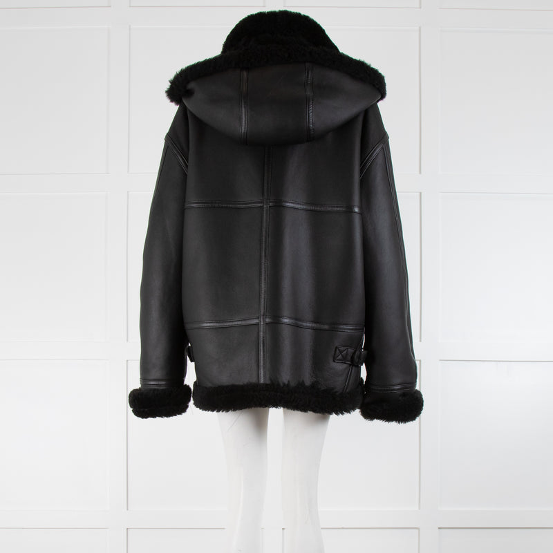 Pa:ge Hooded Aviator Jacket in Black Snoopy Fur