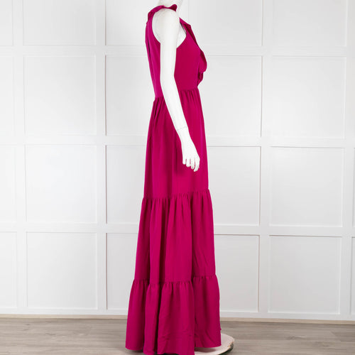 Saloni Fuchsia Tiered  Sleeveless Maxi Dress