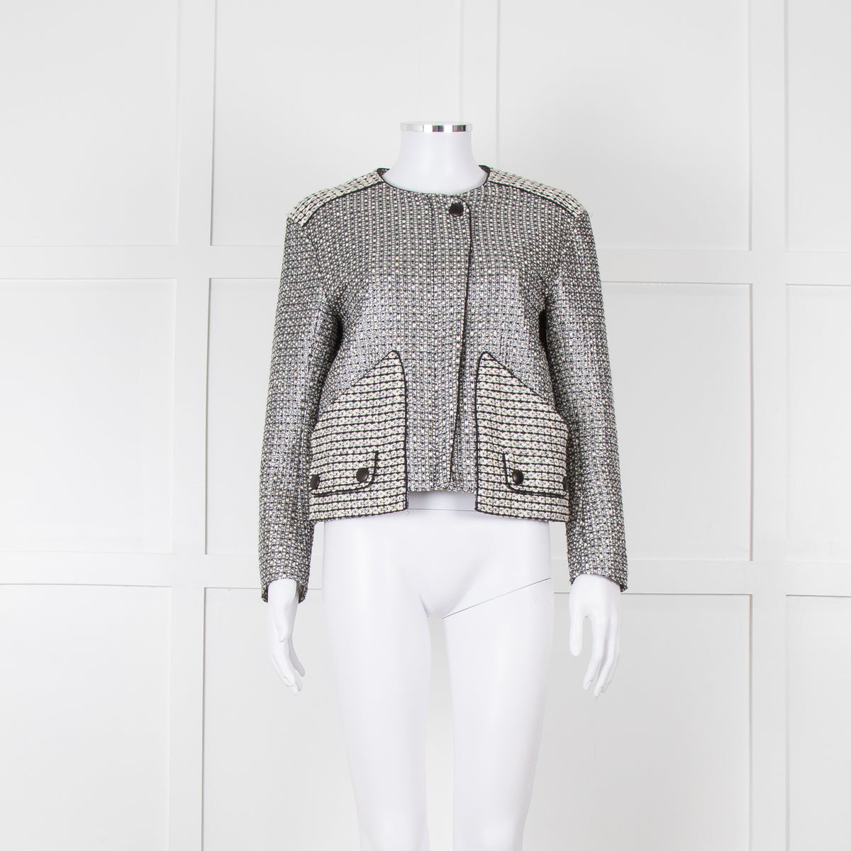 Sandro Black Silver Tweedy Front Pocket Zipped Jacket