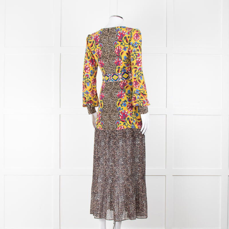 Saloni Yellow Floral Animal Print Long Sleeve Dress