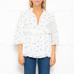Stella Nova White Frilled Blouse with Blue Flowers