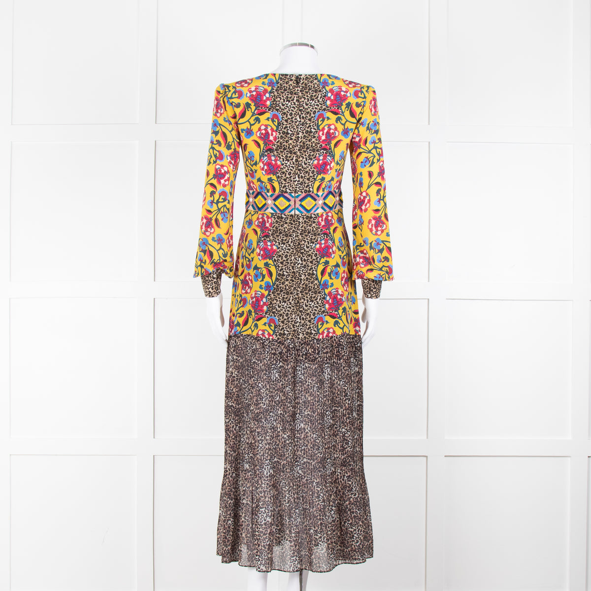 Saloni Yellow Floral Animal Print Long Sleeve Dress
