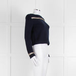 Chanel Navy Cashmere Gold Chain Detail Sweater