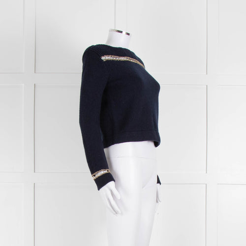 Chanel Navy Cashmere Gold Chain Detail Sweater
