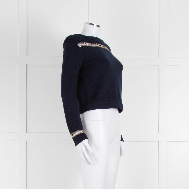 Chanel Navy Cashmere Gold Chain Detail Sweater