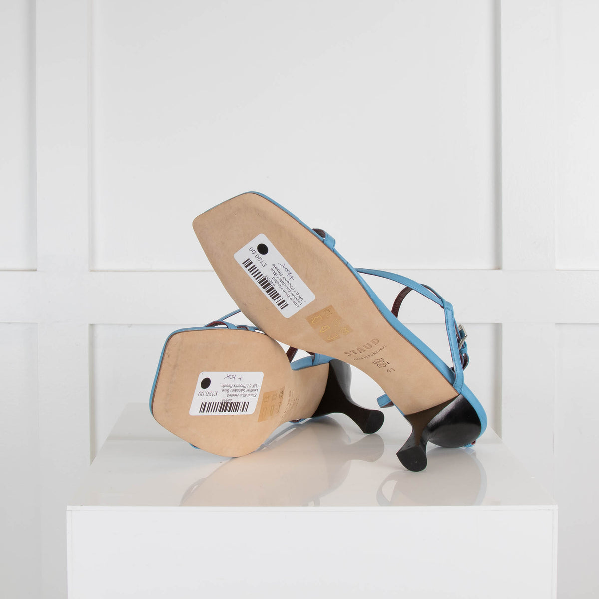 Staud Blue Heeled Leather Sandals