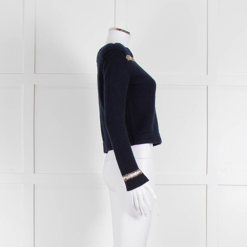 Chanel Navy Cashmere Gold Chain Detail Sweater