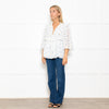 Stella Nova White Frilled Blouse with Blue Flowers