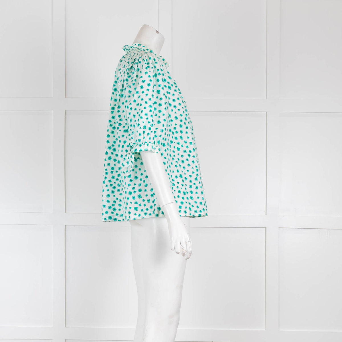 Rebecca Taylor White Green Floral Short Sleeve Cotton Top