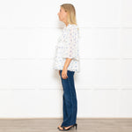 Stella Nova White Frilled Blouse with Blue Flowers