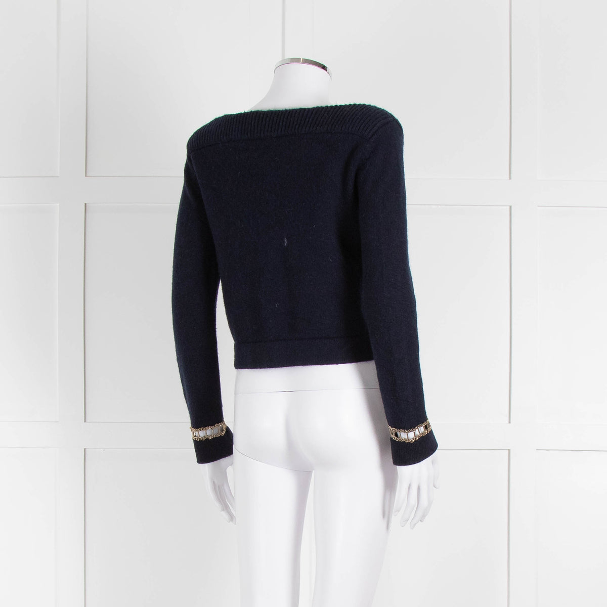 Chanel Navy Cashmere Gold Chain Detail Sweater