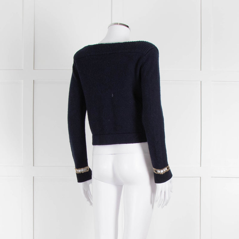 Chanel Navy Cashmere Gold Chain Detail Sweater