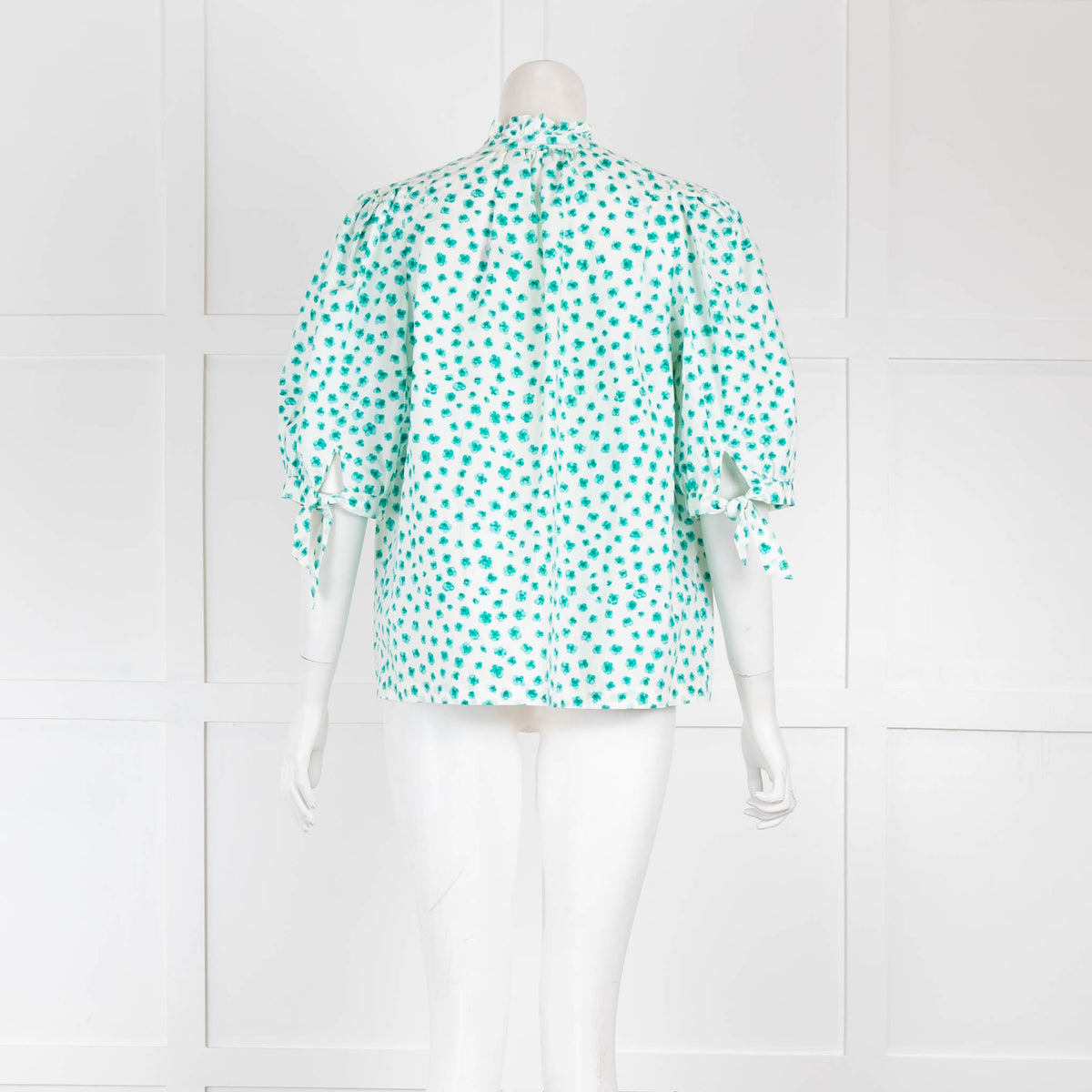 Rebecca Taylor White Green Floral Short Sleeve Cotton Top