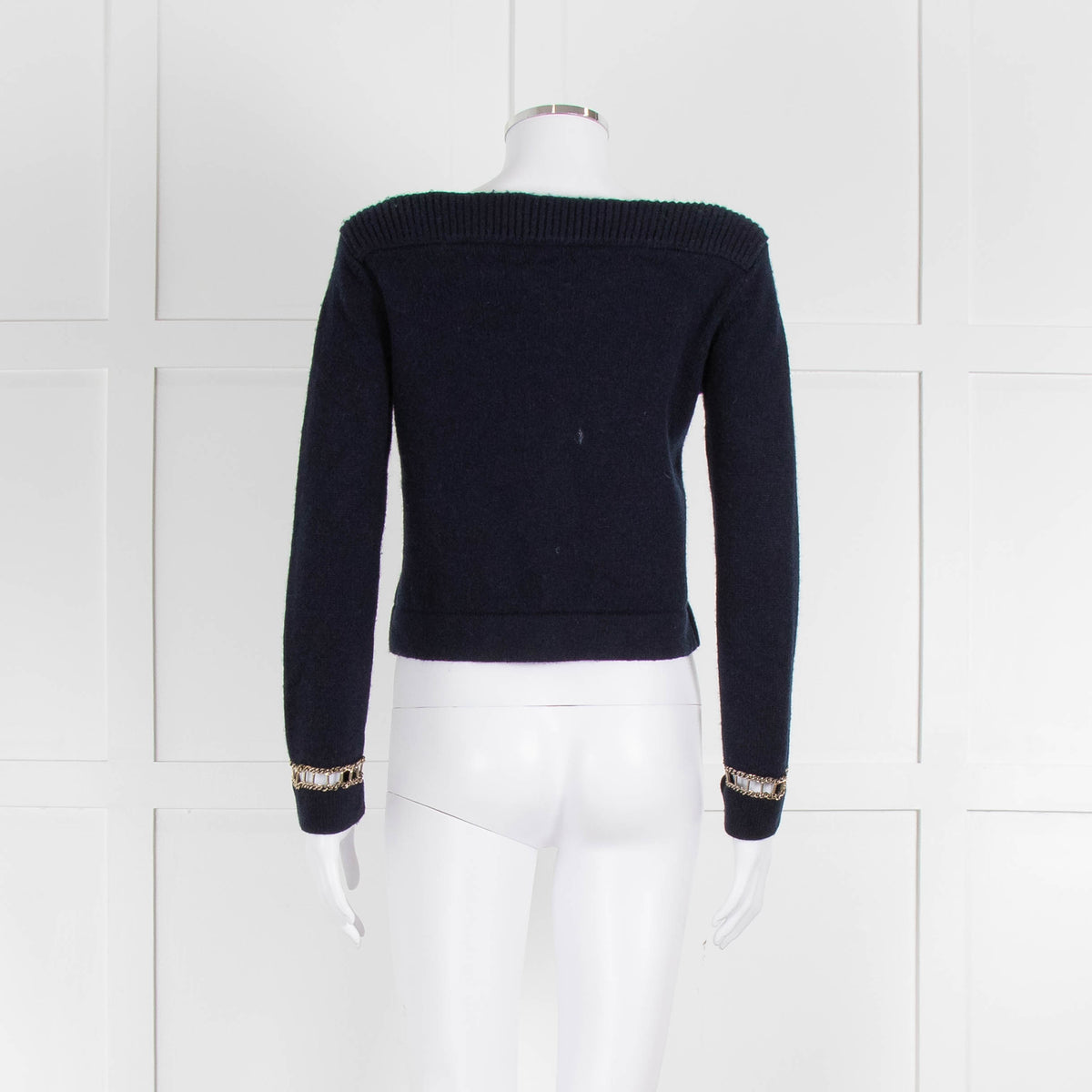 Chanel Navy Cashmere Gold Chain Detail Sweater