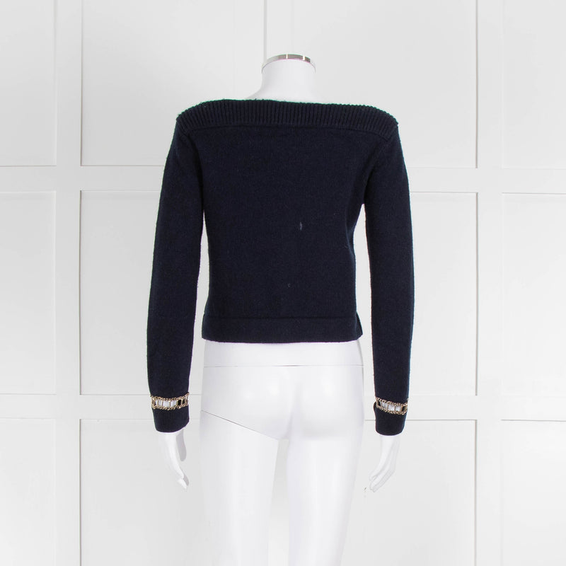 Chanel Navy Cashmere Gold Chain Detail Sweater