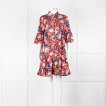 La Double J Navy Red Floral Cotton Frill Trim Tunic Dress