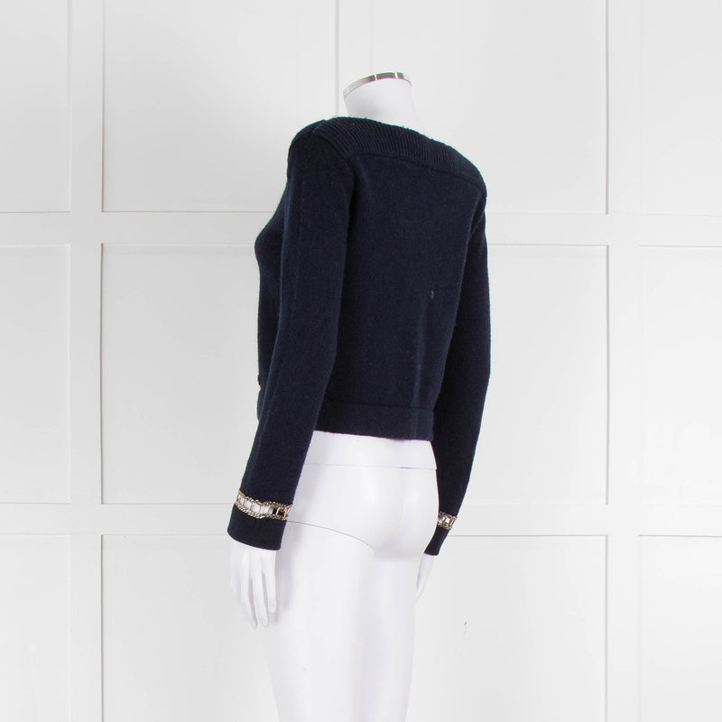 Chanel Navy Cashmere Gold Chain Detail Sweater