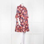 La Double J Navy Red Floral Cotton Frill Trim Tunic Dress