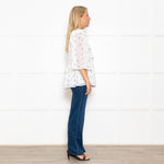 Stella Nova White Frilled Blouse with Blue Flowers