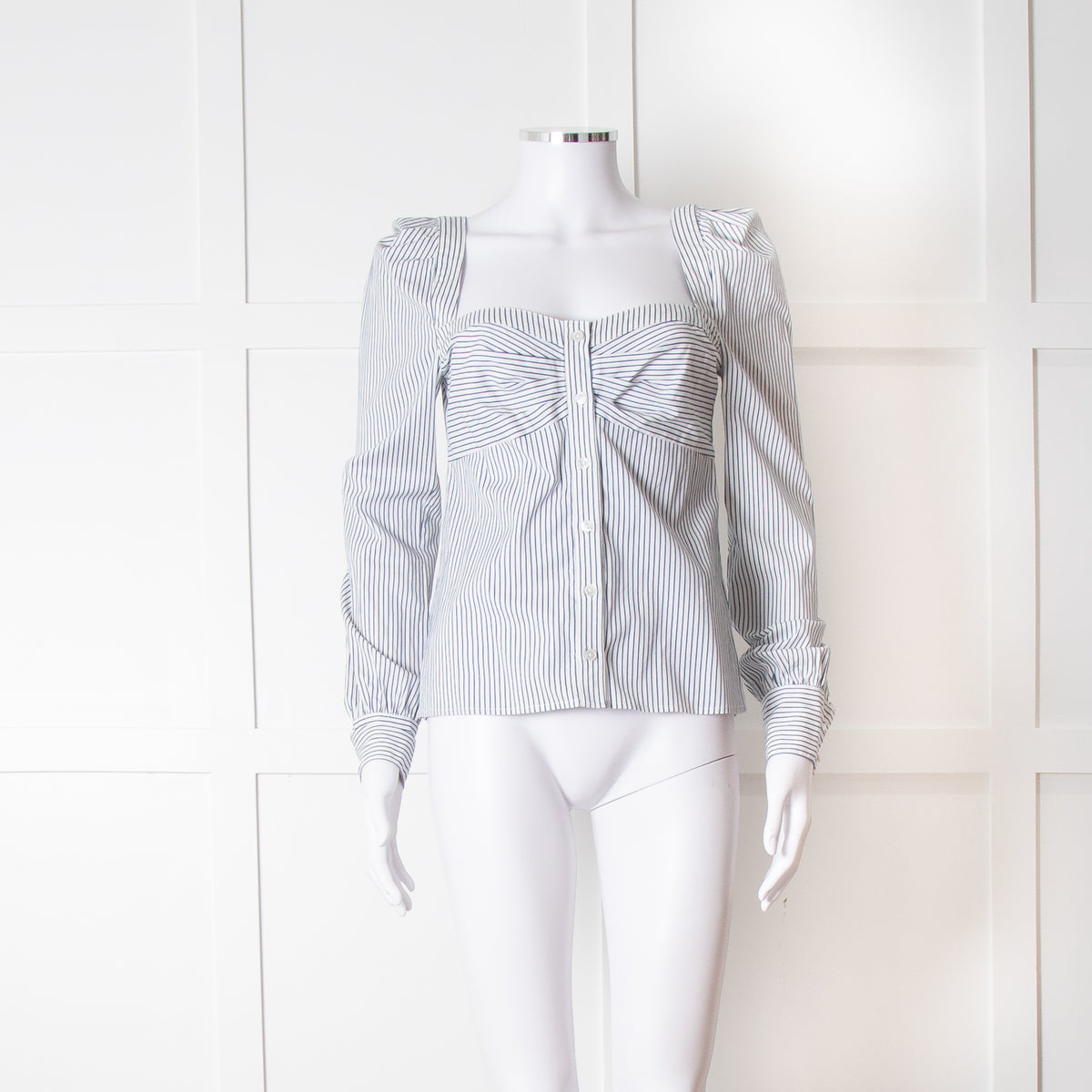 Veronica Beard White Blue Striped Open Neck Line Shirt