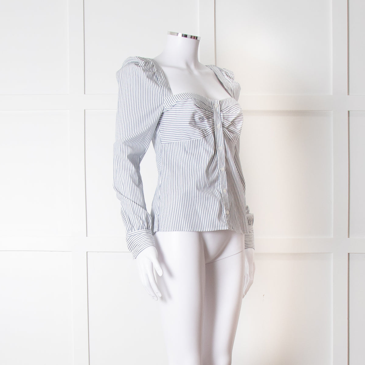 Veronica Beard White Blue Striped Open Neck Line Shirt