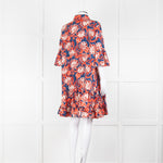 La Double J Navy Red Floral Cotton Frill Trim Tunic Dress