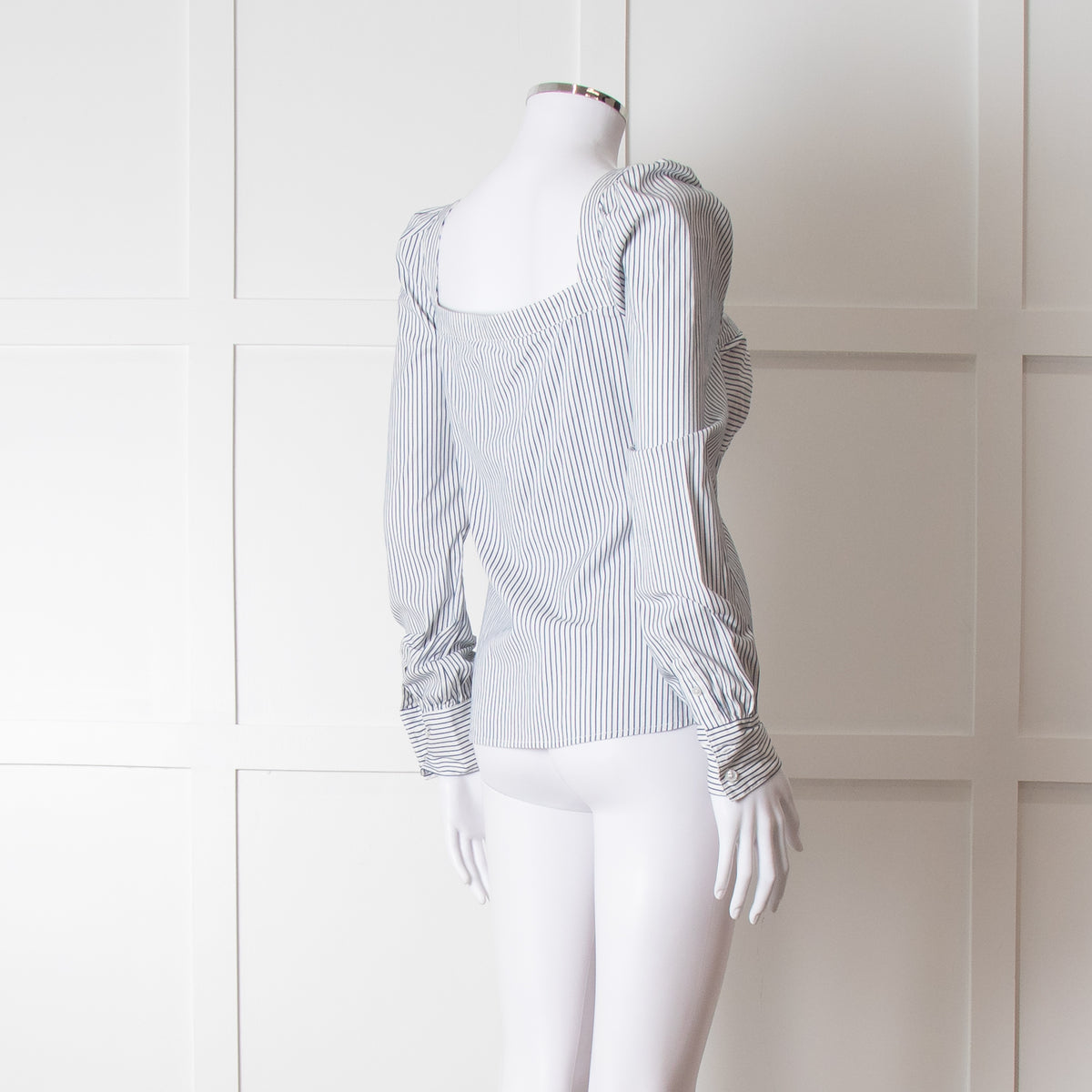 Veronica Beard White Blue Striped Open Neck Line Shirt