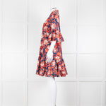 La Double J Navy Red Floral Cotton Frill Trim Tunic Dress