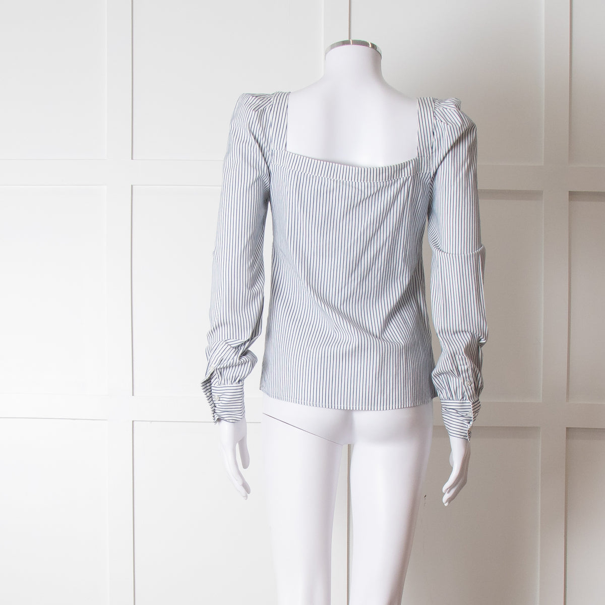 Veronica Beard White Blue Striped Open Neck Line Shirt