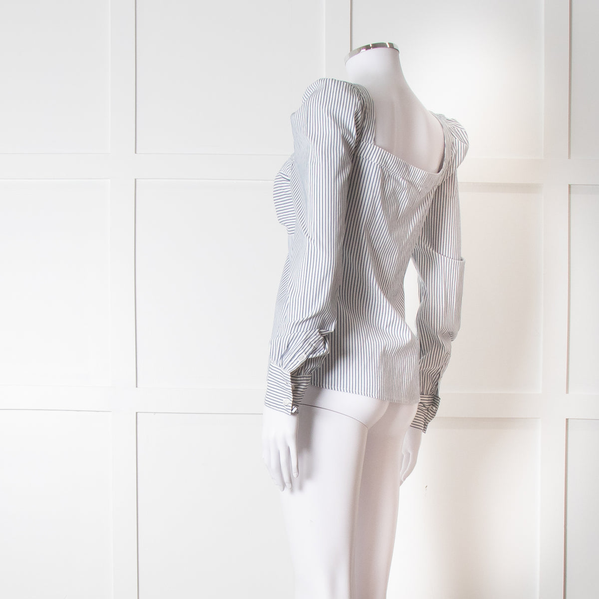 Veronica Beard White Blue Striped Open Neck Line Shirt