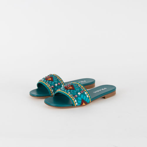 Prada Turquoise Embellished Slides