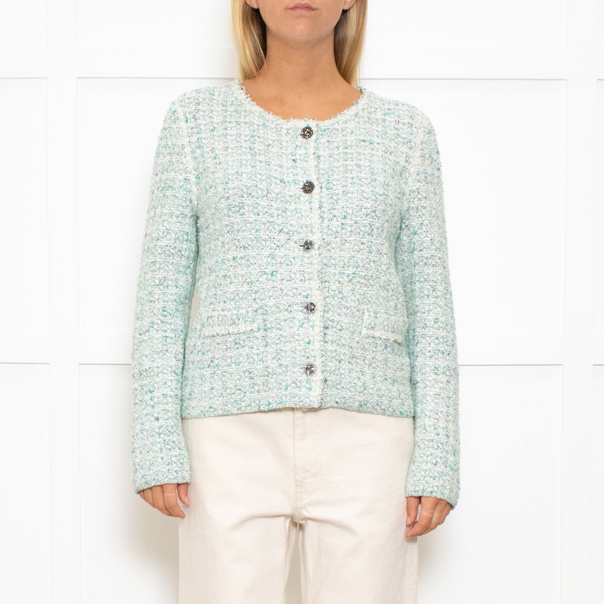 Marccain Green Boucle Jacket With Green Crystal Buttons