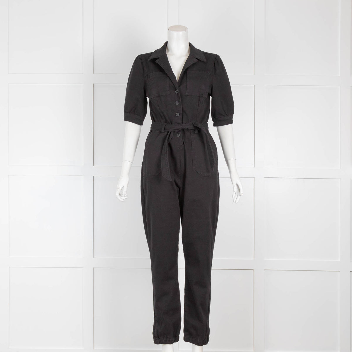 Paige Black Belted Short Sleeve Cuffed Leg Jumpsuit