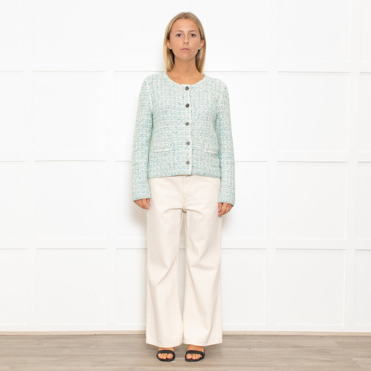 Marccain Green Boucle Jacket With Green Crystal Buttons