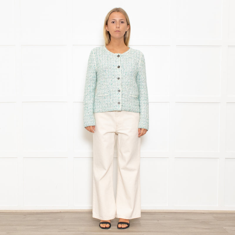 Marccain Green Boucle Jacket With Green Crystal Buttons