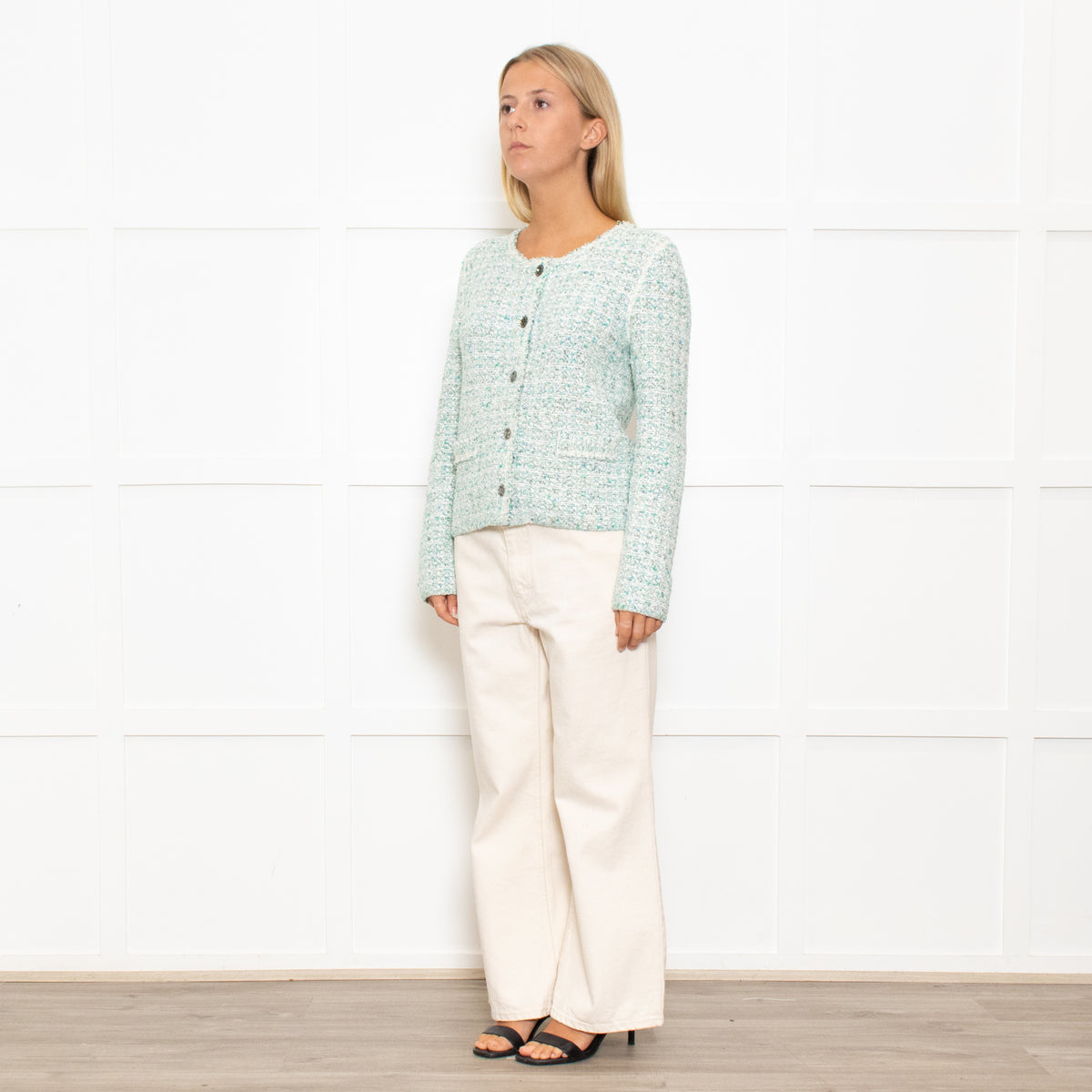 Marccain Green Boucle Jacket With Green Crystal Buttons