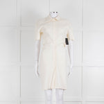 Off-White Cream Linen Blend Buttoned Up Short Sleeve Dress