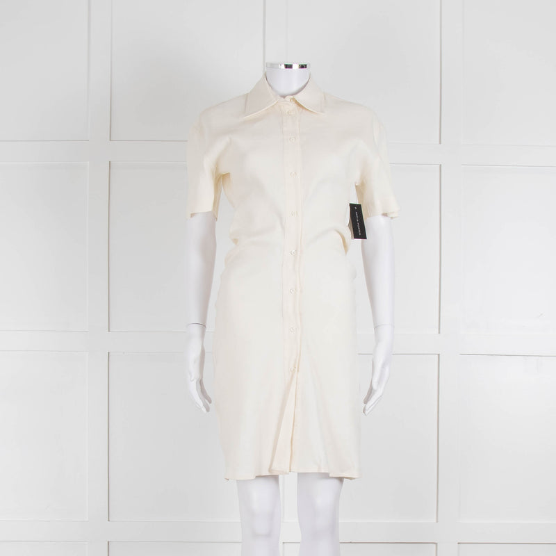 Off-White Cream Linen Blend Buttoned Up Short Sleeve Dress