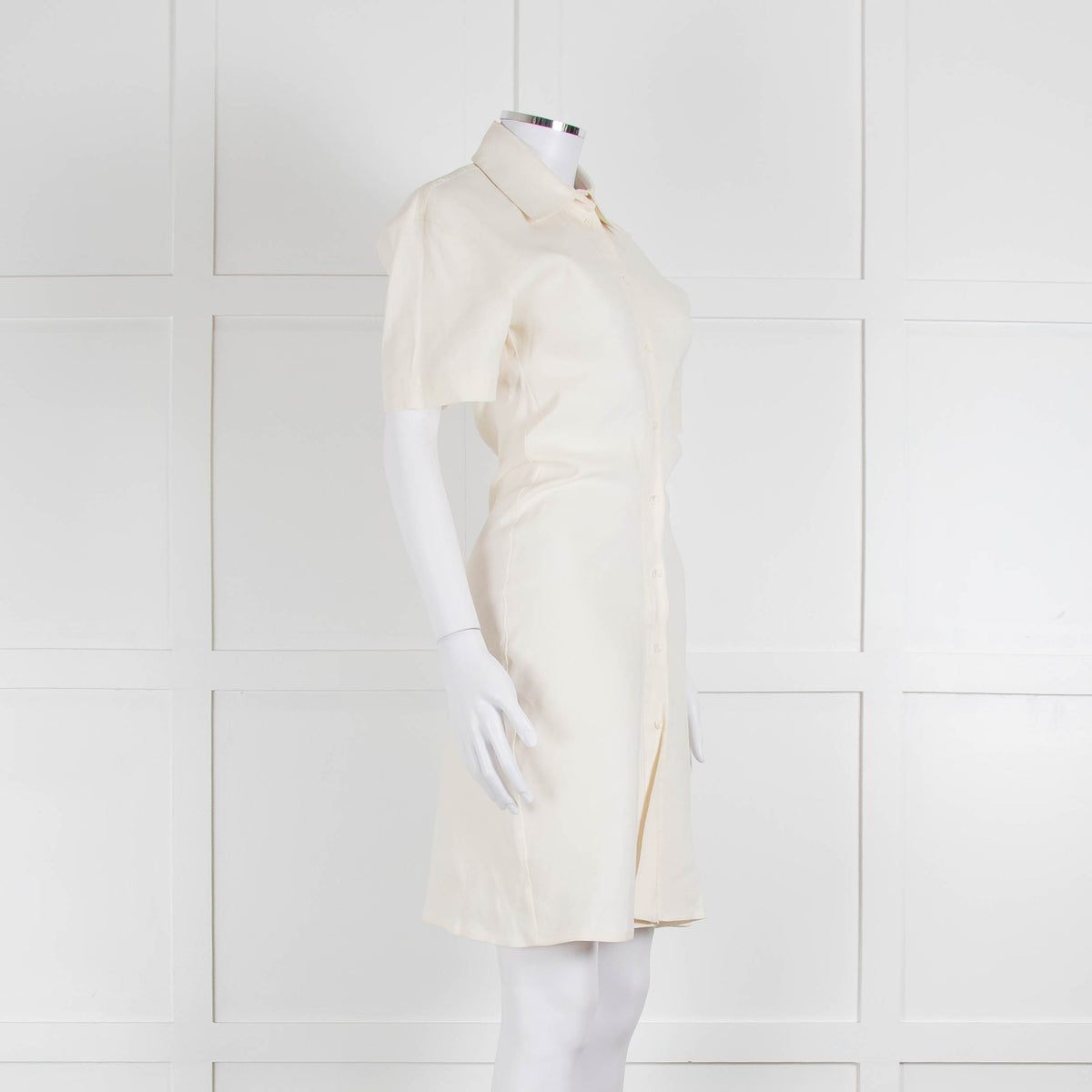 Off-White Cream Linen Blend Buttoned Up Short Sleeve Dress