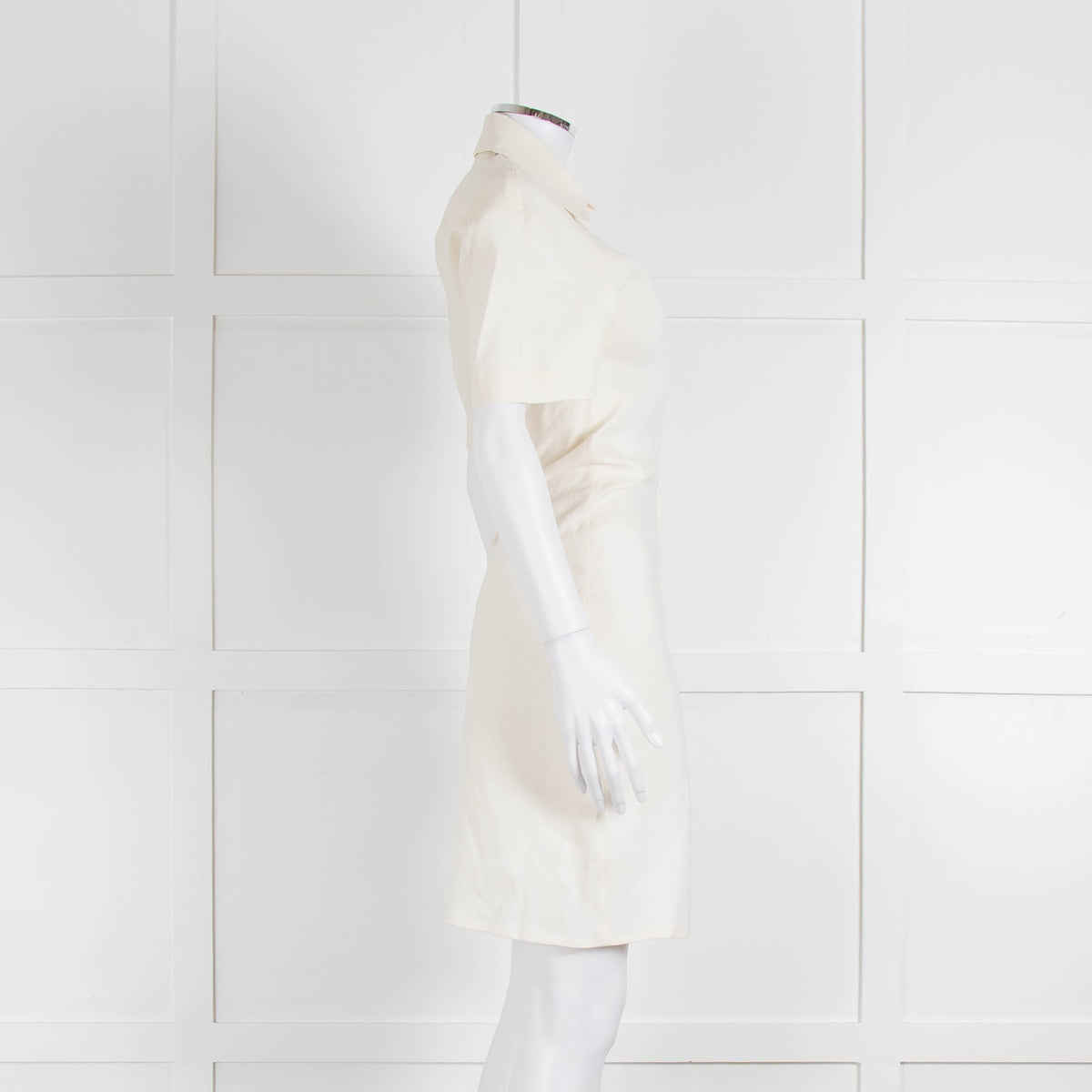 Off-White Cream Linen Blend Buttoned Up Short Sleeve Dress