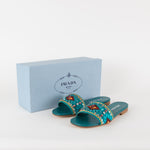 Prada Turquoise Embellished Slides