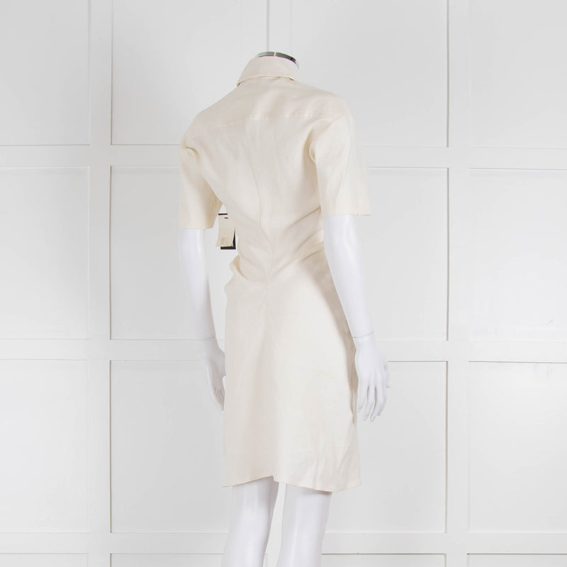 Off-White Cream Linen Blend Buttoned Up Short Sleeve Dress