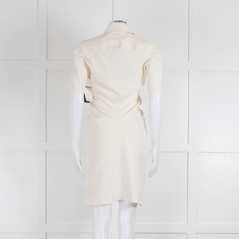 Off-White Cream Linen Blend Buttoned Up Short Sleeve Dress