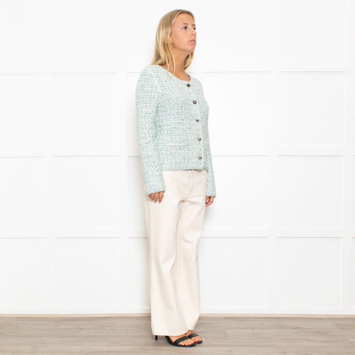 Marccain Green Boucle Jacket With Green Crystal Buttons
