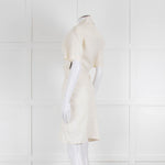 Off-White Cream Linen Blend Buttoned Up Short Sleeve Dress