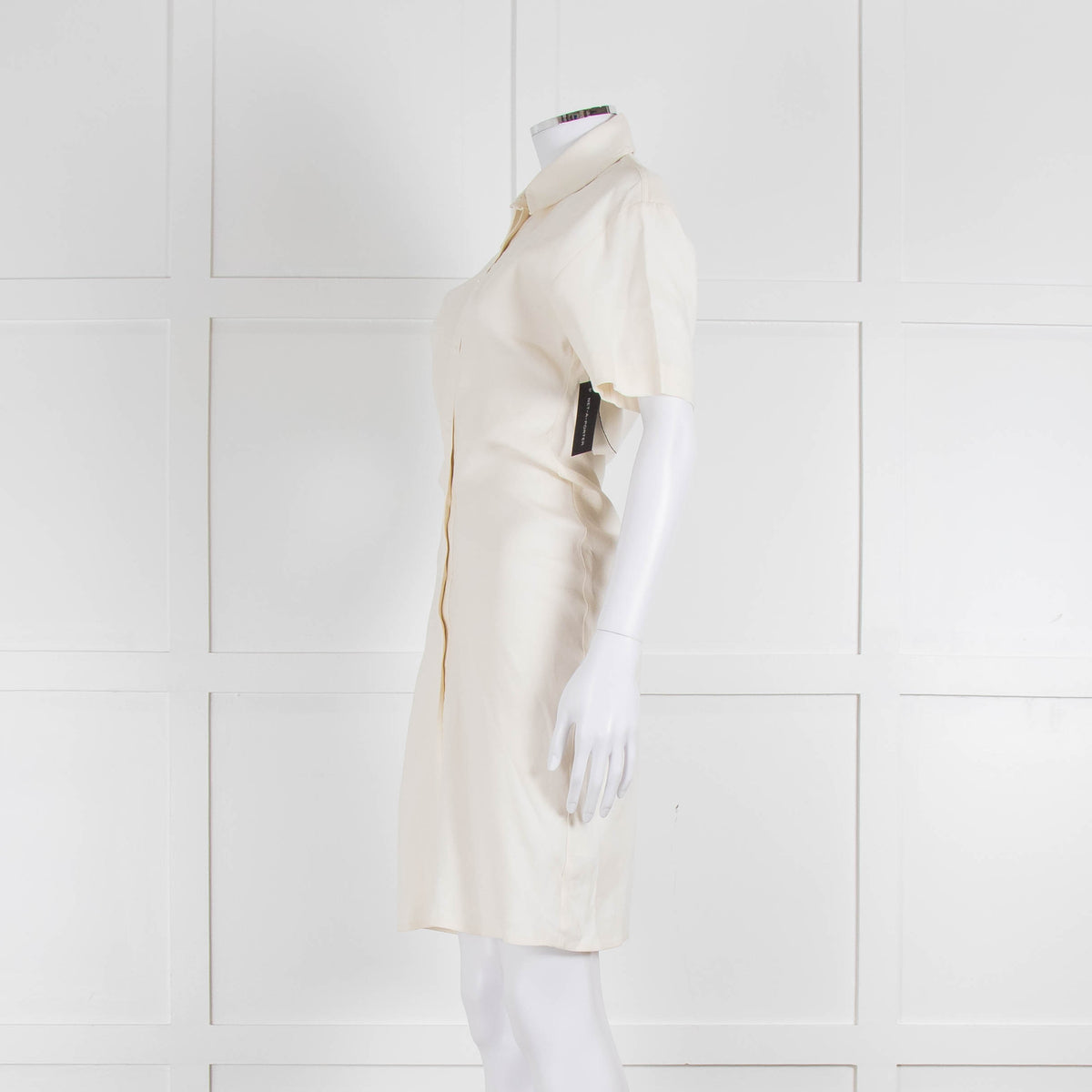 Off-White Cream Linen Blend Buttoned Up Short Sleeve Dress